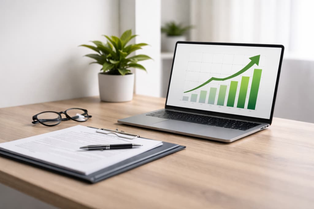 Business growth chart on laptop